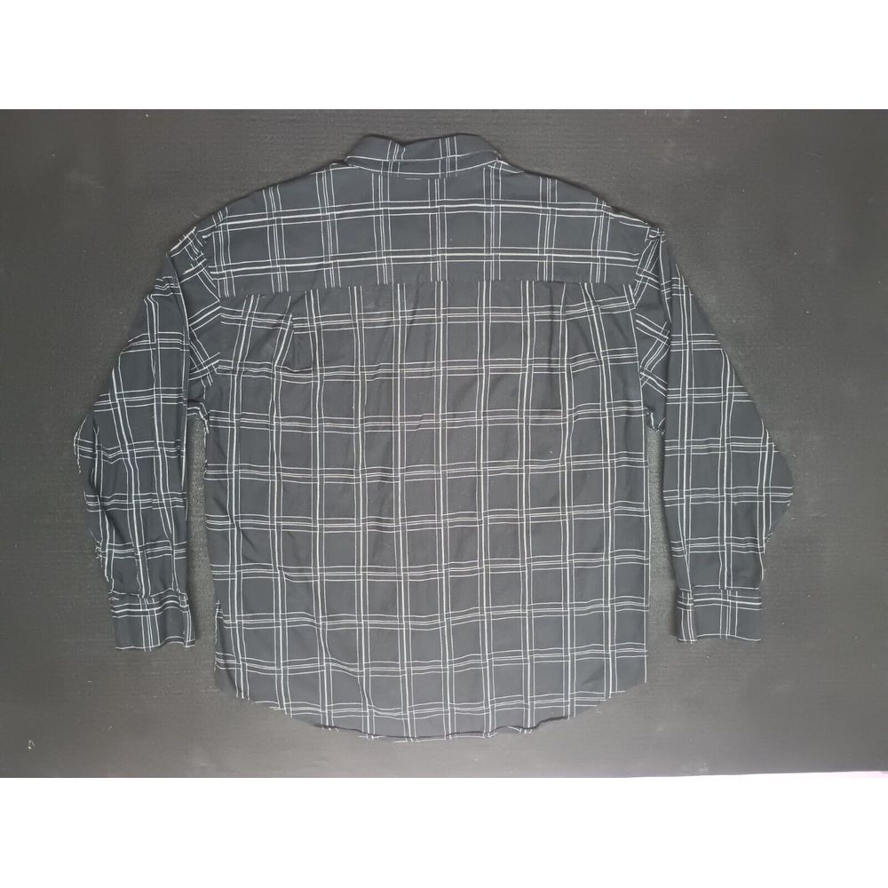 Geoffrey Beene Mens‎ L Button Up Black Plaid Long Sleeve Shirt A7004 - Picture 5 of 9